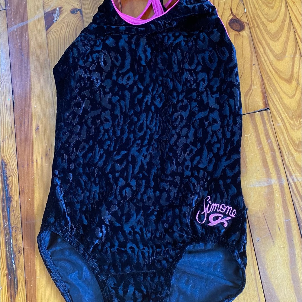 GK Simone Black and Pink Leopard Leotard Child Large